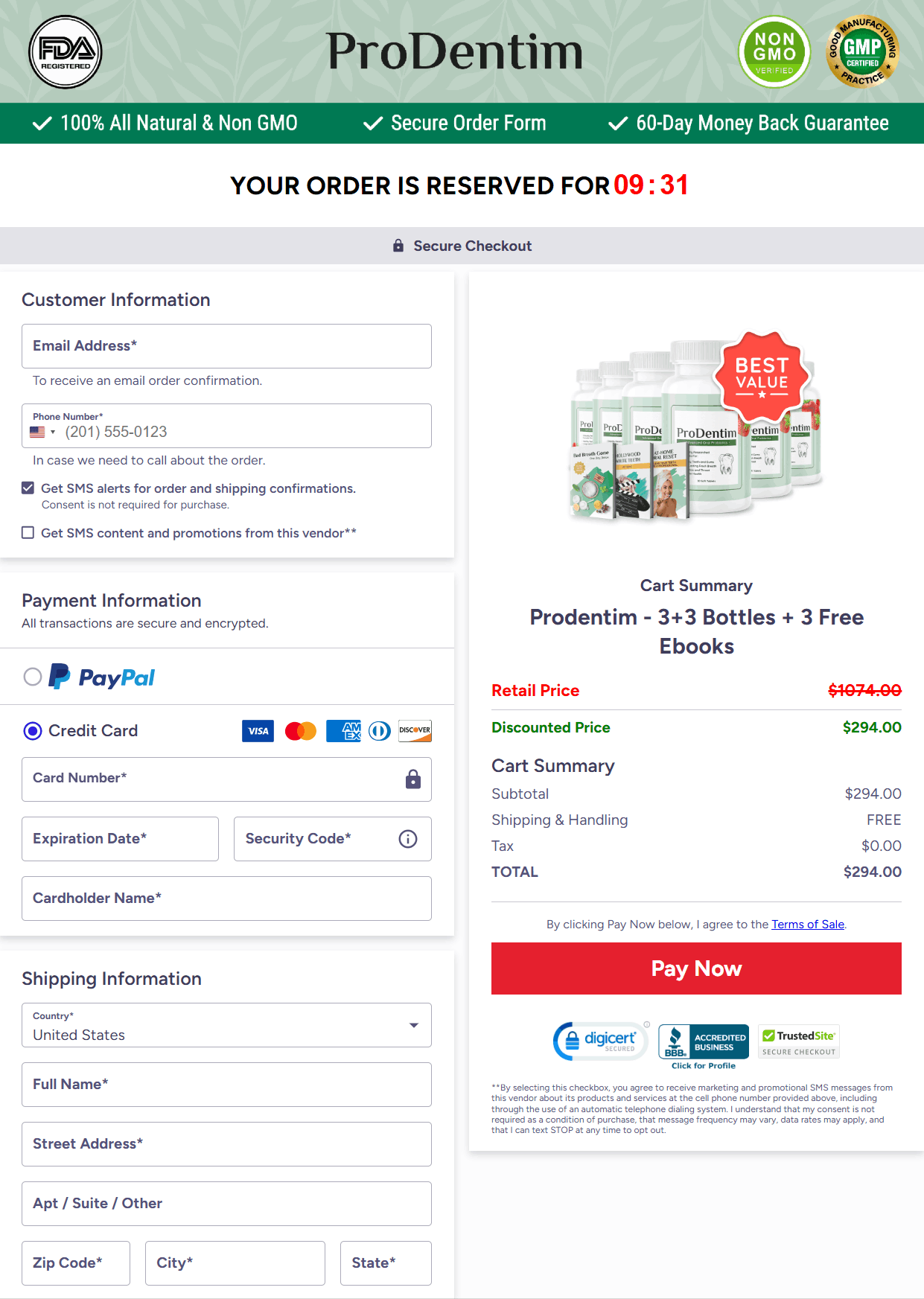 ProDentim secure checkout page
